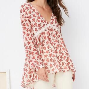 Revolve Tularosa Keegan Blouse in Floral Paisley Print Cream Red Women's Size M